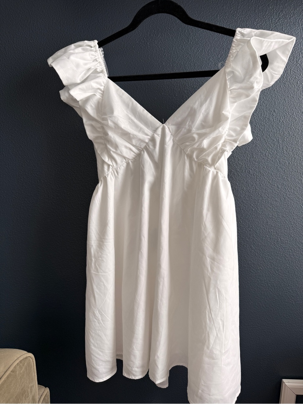 Inspired Hearts White Ruffle-Shoulder Mini Dress